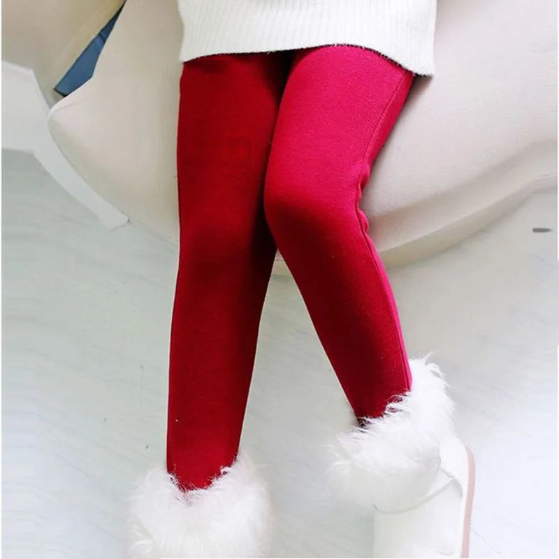 Autumn Winter New Girls Leggings Cotton Velvet Warm Candy Color Girl Casual Pants 4-11 Year Children Pants