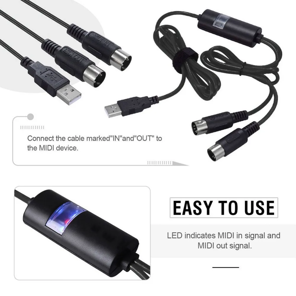 Продажа Электрический пианино барабан font b USB b font до 2 MIDI интерфейс адаптер кабель конвертер для ПК Музыка Клавиатура Синт адаптер Windows Mac iOS 2 метра