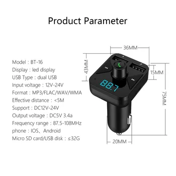 

Bluetooth Car FM Transmitter Wireless Radio Adapter MP3 Player Plus USB charger Antennas de voiture Antenna do car AES Car#20
