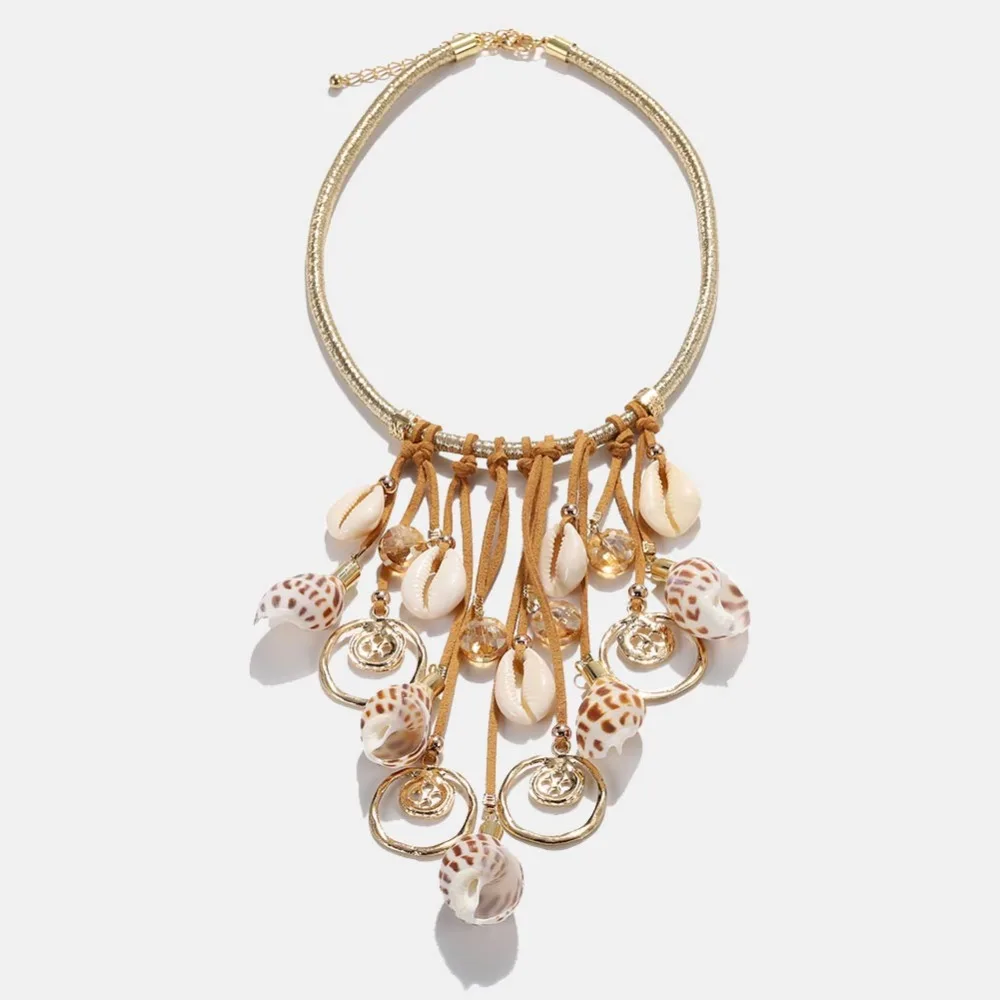 Girlgo ZA Винтаж 2 шт./компл. ожерелья из ракушек для Для женщин Мода бусины подвески, колье в этническом стиле Свадебная вечеринка