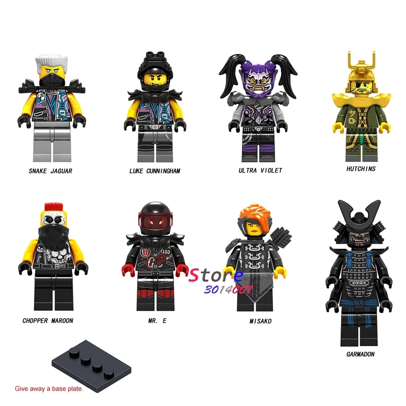 

Single Ninja Snake Jaguar Luke Cunningham Ultra Violet Hutchins Chopper Maroon Mr. E Misako Garmadon building blocks toys