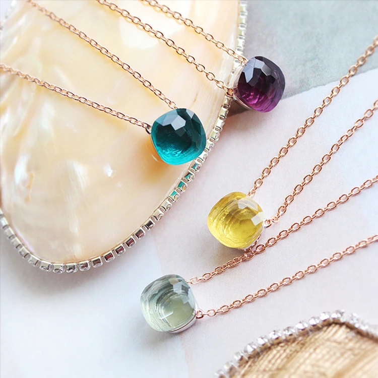 Высокое качество, многогранная натуральная цветная квадратная кристальная Подвеска "Конфета", ожерелье для женщин, Qreen, модное ювелирное изделие