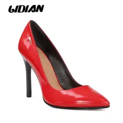 LIDIAN красный Натуральная кожа Для женщин Туфли-лодочки под платье Синий офисные туфли для Для женщин пикантная обувь Острый носок Обувь на