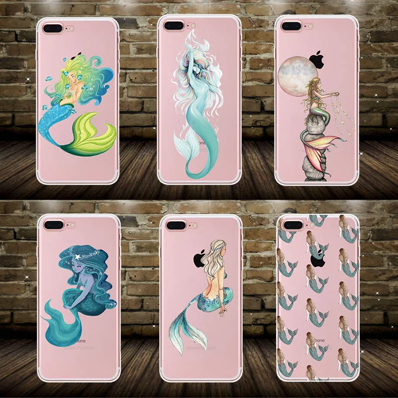 TOMKAS Soft Colorful Mermaid Case For iPhone 6 6S 5 5s SE 7 7Plus Transparent Silicone Phone Cases Coque For iPhone 6 5 S Cover