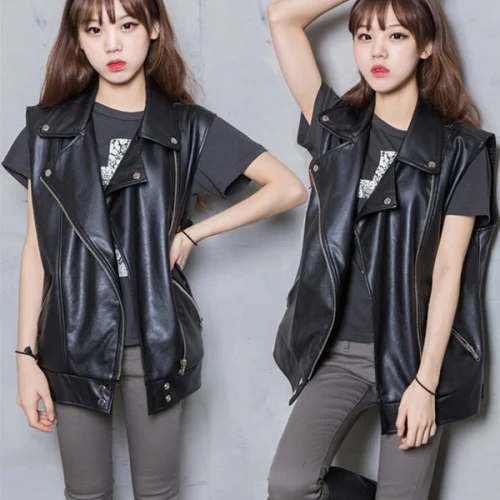 Promo  Spring Leather Jacket Locomotive Jacket Women Sleeveless Cardigan Casaco Feminino Women Windbreaker