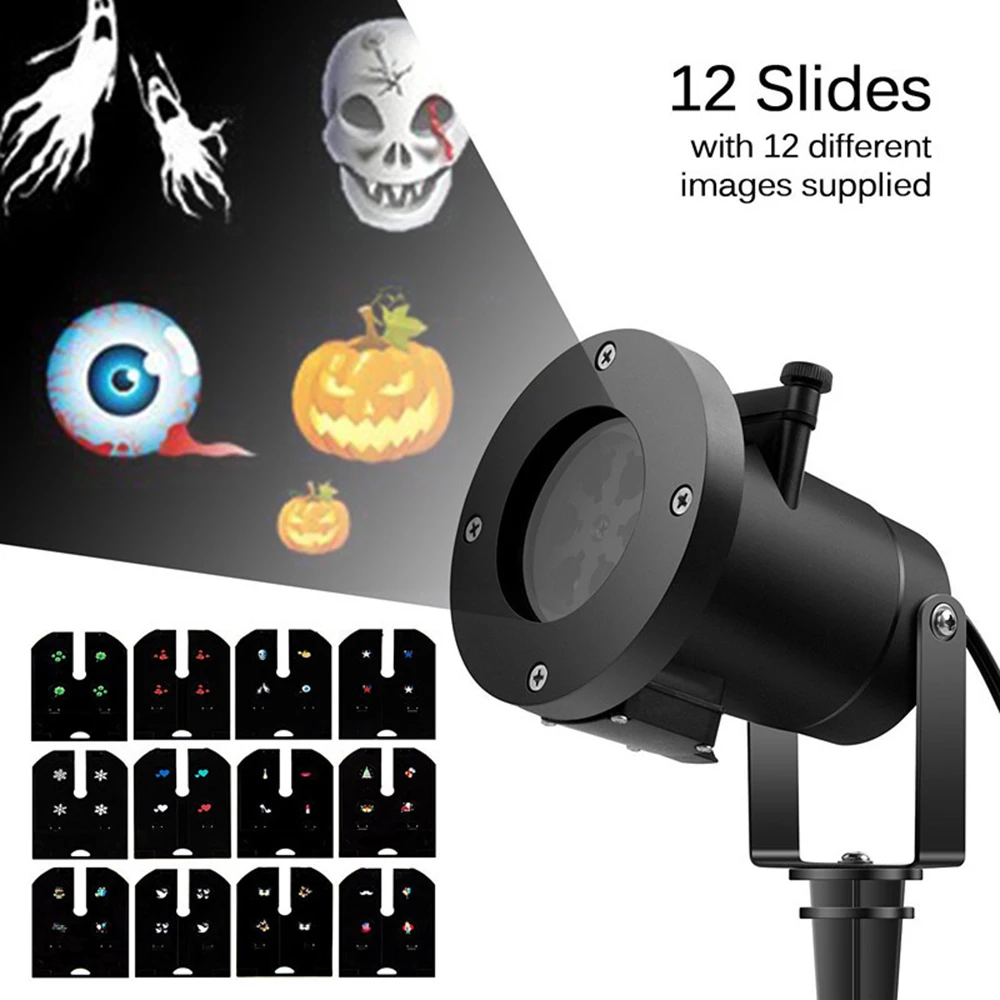 

12 Slides Replaceable Spotlight Lawn Lamps LED Christmas Projector Laser Outdoor Waterproof Party New Year Decorate Garden Light