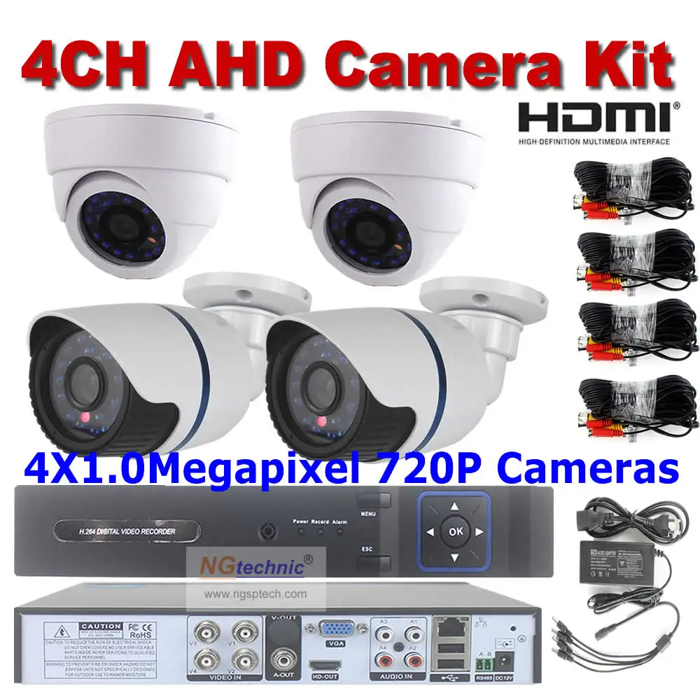 CCTV Kit 1.0MP IR CCTV Cameras 720P Waterproof Outdoor Indoor +4Ch Video Recorder 4CH Audio HDMI Motion Detect Security System