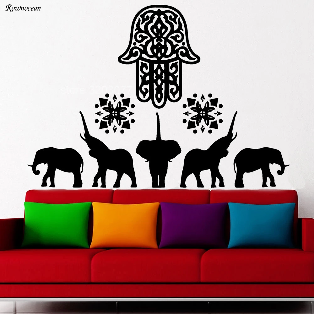 Elephant Wall Decals Hamsa Fatima Hand Indian Vinyl Sticker Home Decor Z165 | Дом и сад
