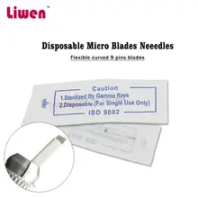 Белые гибкие изогнутые ручные микро лопасти 500 шт./партия 9 контактов Одноразовые 3D микроблейдинг иглы, перманентные иглы для макияжа