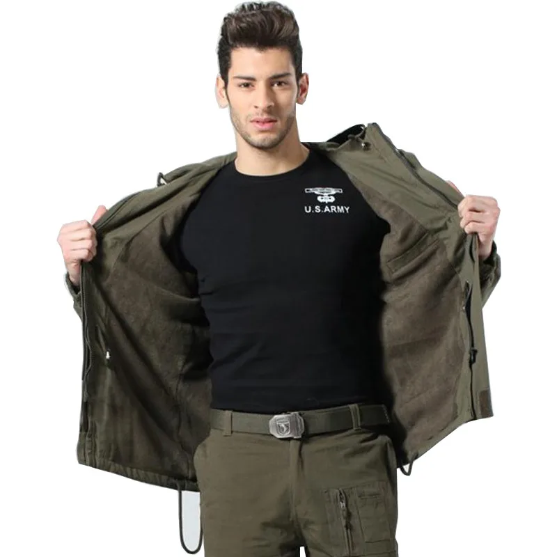 Billig Männer Baumwolle UNS Armee Military Kleidung Mit Kapuze Windjacke Tops Winter Outdoor Klettern Thermische Fleece Futter Dicke Jacke Mantel