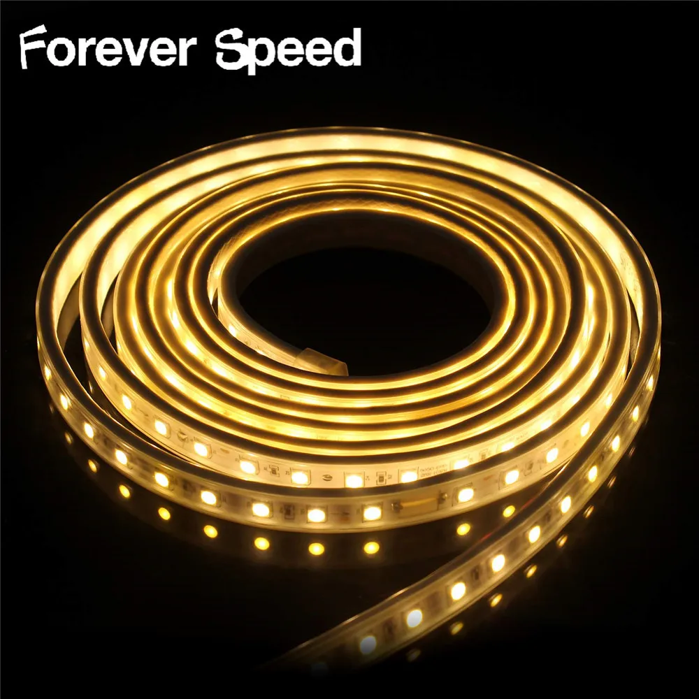 buy Warm White 6m 7m Led Striping 220V LED Strip Light with EU Plug 5050 Waterproof IP65 220V Ribbon Tape silicone tube Led Stripe
