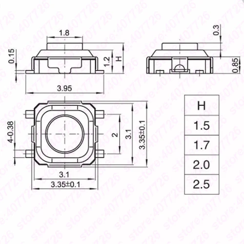 5 pièces Interrupteurs Smd Tactile 2P Miniature Micro Téléphone/Tablette Interrupteur 3x4x2mm