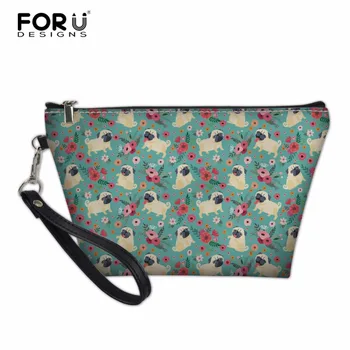 

FORUDESIGNS Women Cosmetic Bag Travel Portable Zipper Make Up Bags Pug Dog Makeup Case Beauty Wash Organizer Storage Toiletry