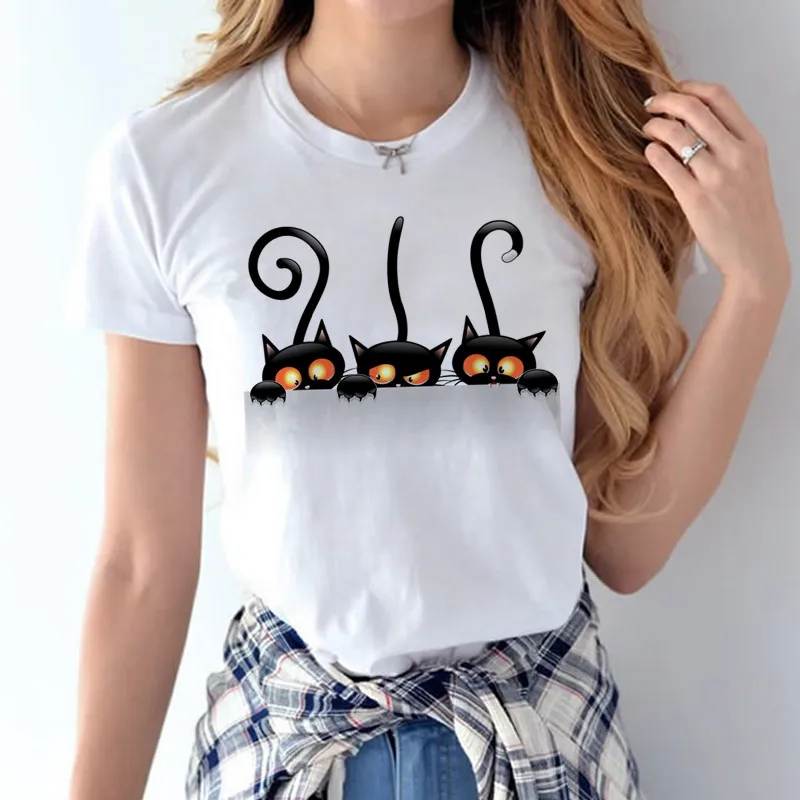 Новая футболка с единорогом женская футболка с короткими рукавами футболка с круглым вырезом модная панда/мопс кошка мультфильм принт хип-хоп T - Цвет: T shirt women 2