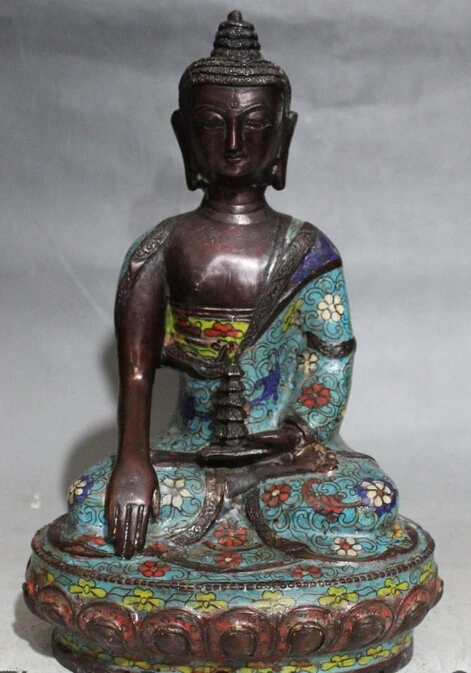 

bi003064 12"Old Tibet Buddhism Bronze Cloisonne Enamel Shakyamuni Sakyamuni Buddha Statue