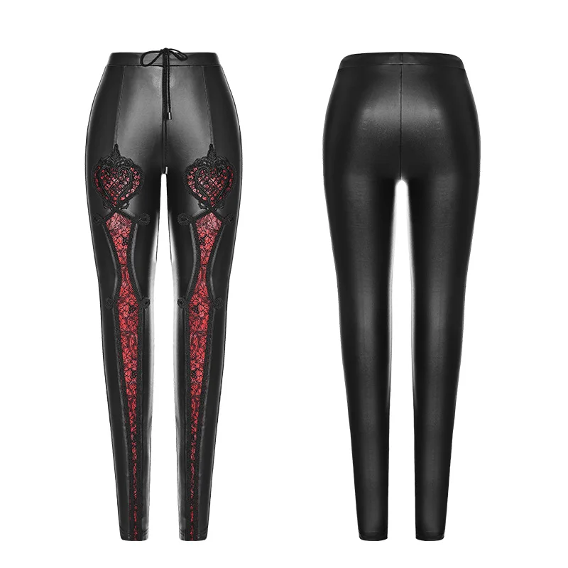 Steampunk rojo De Sexy En Encaje Club Fas Mujeres Relieve Rave Gótico Pantalones Negro Malla Leggings Vintage Cuero Fiesta Punk U1AEgqW