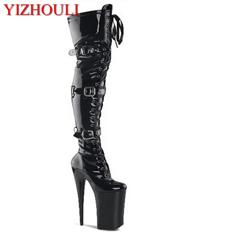 

Model stage exclusive 12-15-20-23cm heels, round buckle boots sexy dancers, 8 inches to thigh super boots