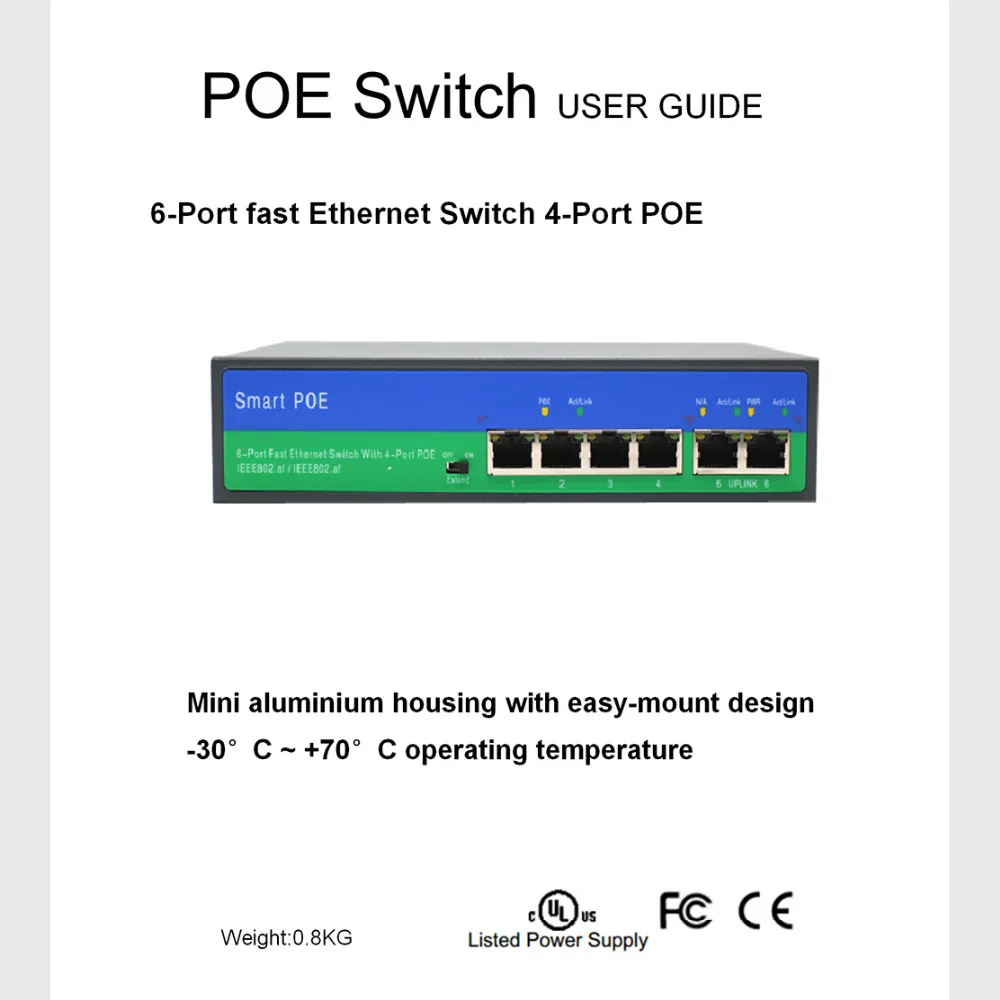 YiiSPO 10/100Mbps POE switch 4+2port standard POE swtich 96W IEEE802.3AT/IEEE802.3AF 48V output for cctv POE ip camera