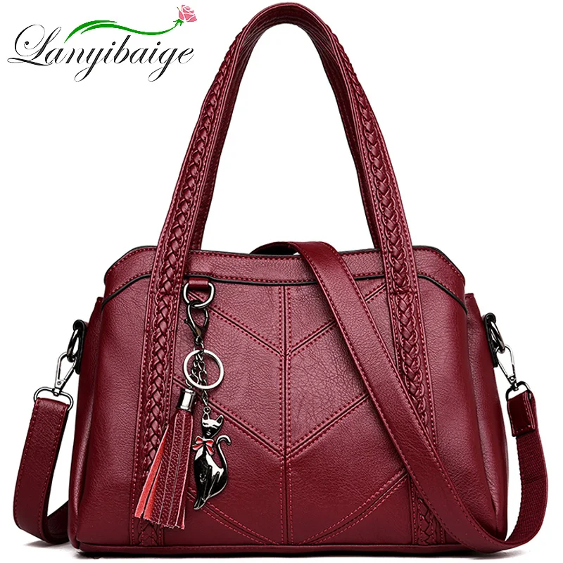 Bolsas de Couro Bolsa do Mensageiro Capacidade de Ombro para Mulheres Bolsa de Bolsas de Grife de Alta Novo Borla Famosa Bolsa Grande Qualidade