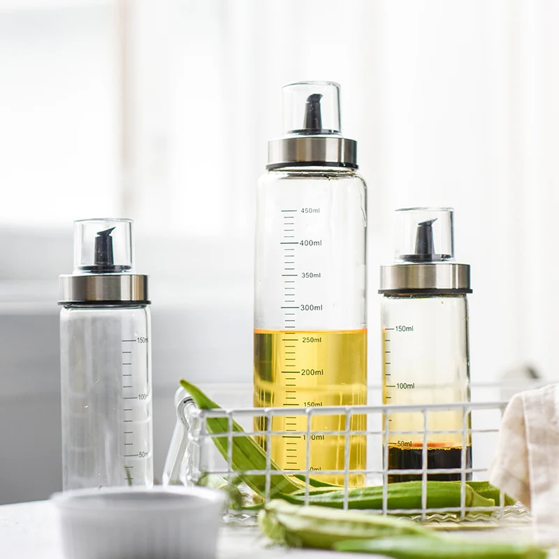 

High Borosilicate Glass Oil Vinegar Soy Sauce Bottle Practical Leak Proof Condiment Bottle Kitchen Supplies 150/300/450ml