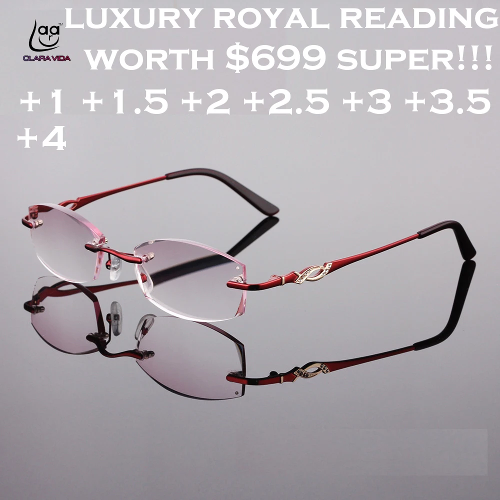 

CLARA VIDA 2018 NEW DESIGNER ROYAL LUXURY RIMLESS WOMEN READING GLASSES GRADIENT +1 +1.5 +2 +2.5 +3 +3.5 +4