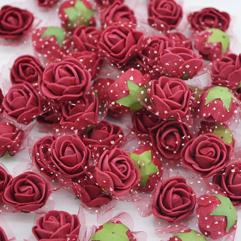 

50pcs 2cm Mini PE Foam Roses Artificial Silk Flower Heads Handmade DIY Wreath Wedding Birthday Home Deco Gift Box Accessories