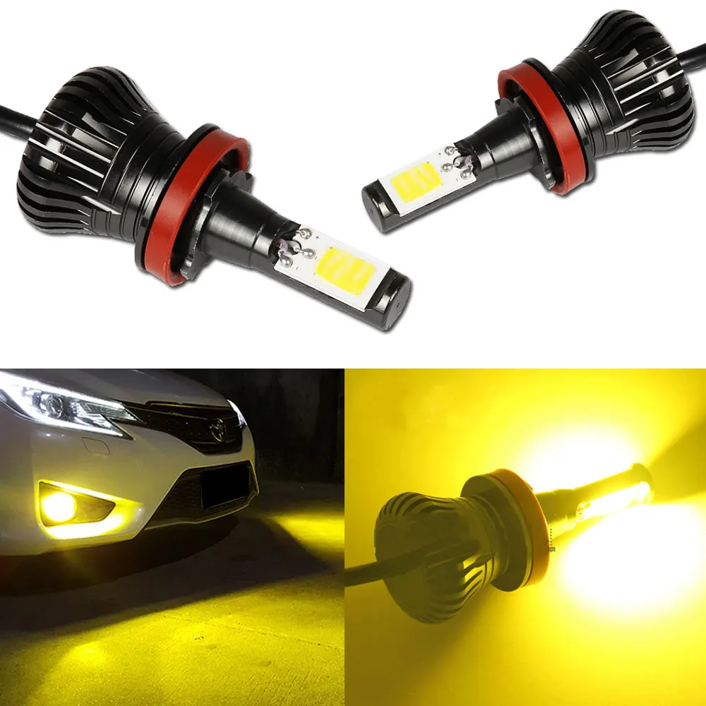 

2x High Power Switchable Extreme Bright Golden Yellow H8 H11 COB Flashing Strobe LED Fog Lights Lamps Replacement