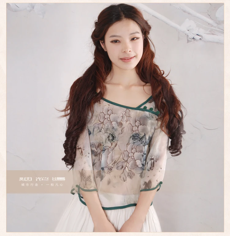 

2017 Summer Women Blouse shirt Vintage Print Chiffon 3/4 Sleeve Sweet Blusa Top