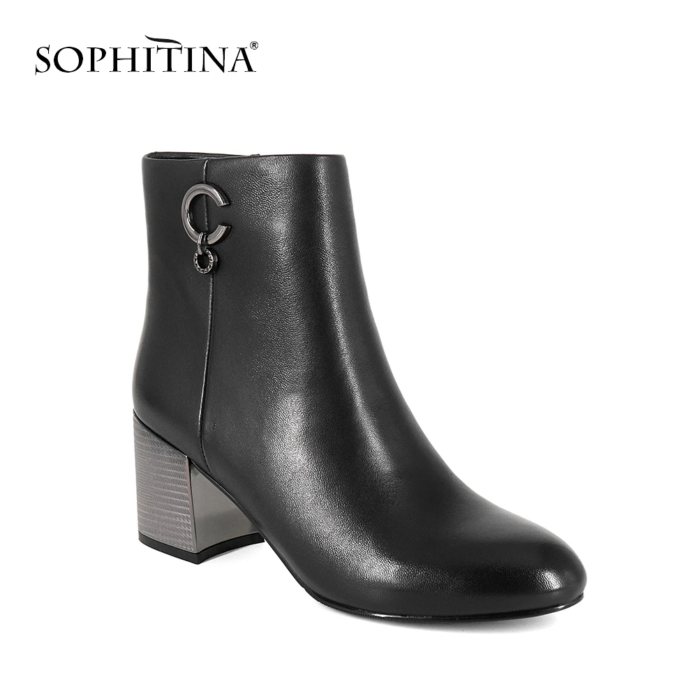 SOPHITINA/зимние ботинки на молнии высоком квадратном каблуке Высококачественная