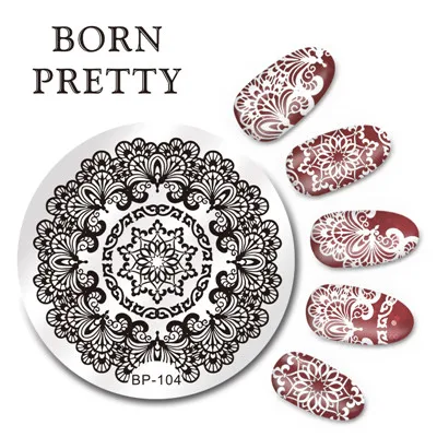 BORN PRETTY 5.5 см Круглый Ногтей Штамп Штамповка Плиты Шаблона Набор Милый Цветок Животное Розовое Кружево Изображения Маникюр Пластины BP91-110 - Цвет: BP-104