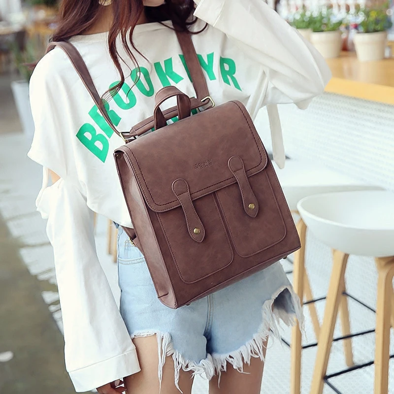 Korean Style Wemen Casual Backpack Fashion And Popular Joker Preppy Style Travel Bag New Pure Color