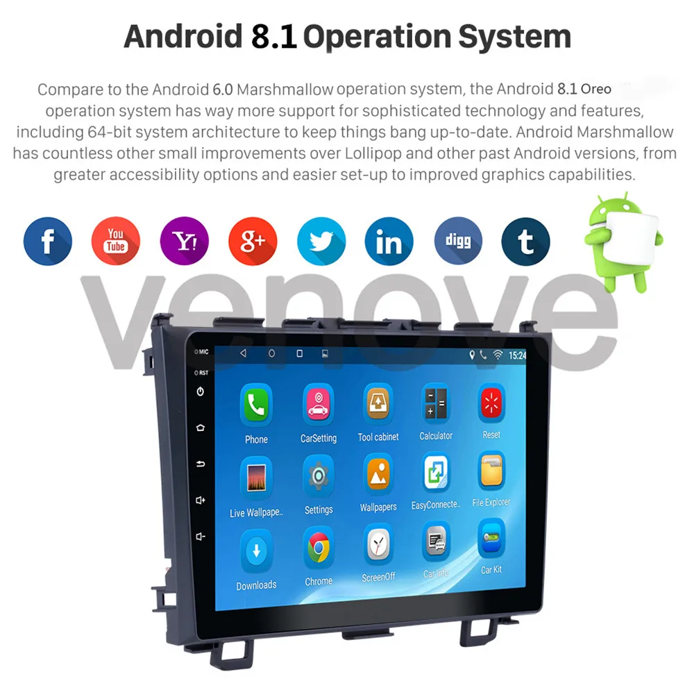 Top Android 8.1 Car No DVD Player GPS Navigation For Honda CRV 2006-2011 9" 2 Din Car Radio Stereo Multimedia Audio Player 4