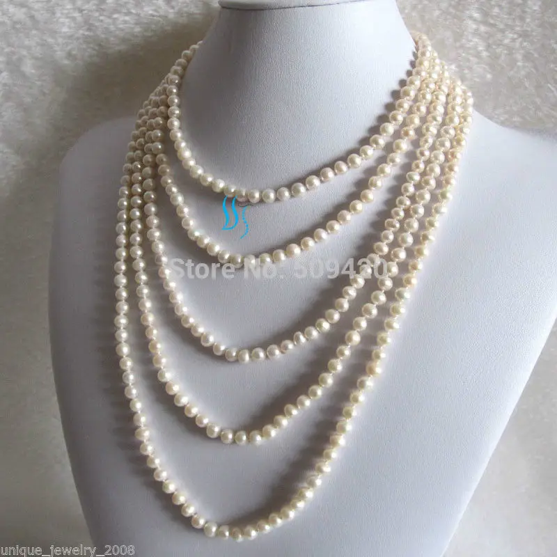 

~~ W&O667 >>100"7-8mm White Freshwater Pearl Necklace Strands Off Round Cultured