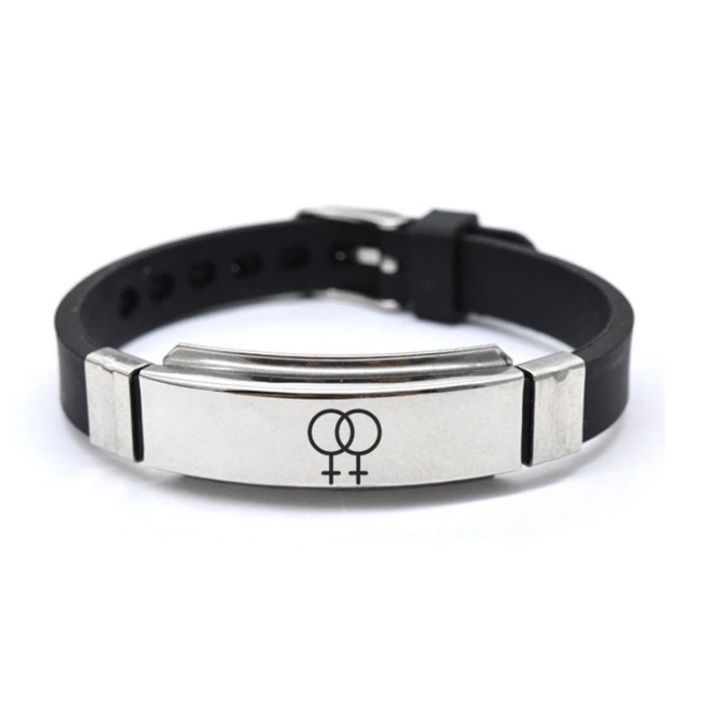 Stainless Steel LGBT ID Bracelet Engrave Gay Lesbian Transgender Symbol Silicone Bracelets For Men Women - Окраска металла: 3