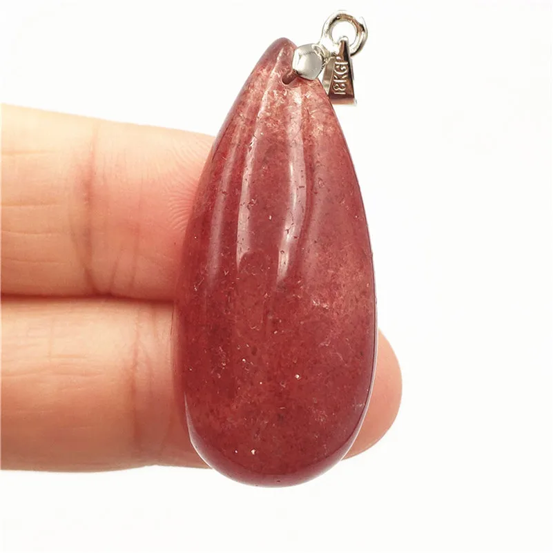 

Natural Strawberry Quartz Necklace Pendant Women Anniversary Crystal Healing Accessory 36x17x11mm Water Drop Pendant Jewelry