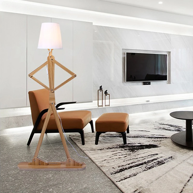 Creative Human Figure Floor Lamps Wooden Log Fabric Stand Light Living Room Bedside Piano Lighting Nordic E27 Standing Lights (5)