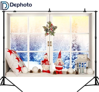 

Dephoto Christmas Wreath Decor Bay Window Snow Scenic Photography Backgrounds Custom Photographic Backdrops For Photo Studio