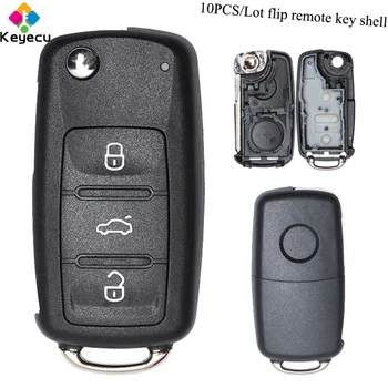 

KEYECU 10PCS/Lot Flip Remote Control Car Key Shell Case With 3 Button- FOB for Volkswagen/ Seat/ Skoda Citigo Octavia Rabid Yeti
