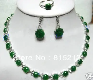 

ddh0021 Pretty set natural emerald necklace earring ring