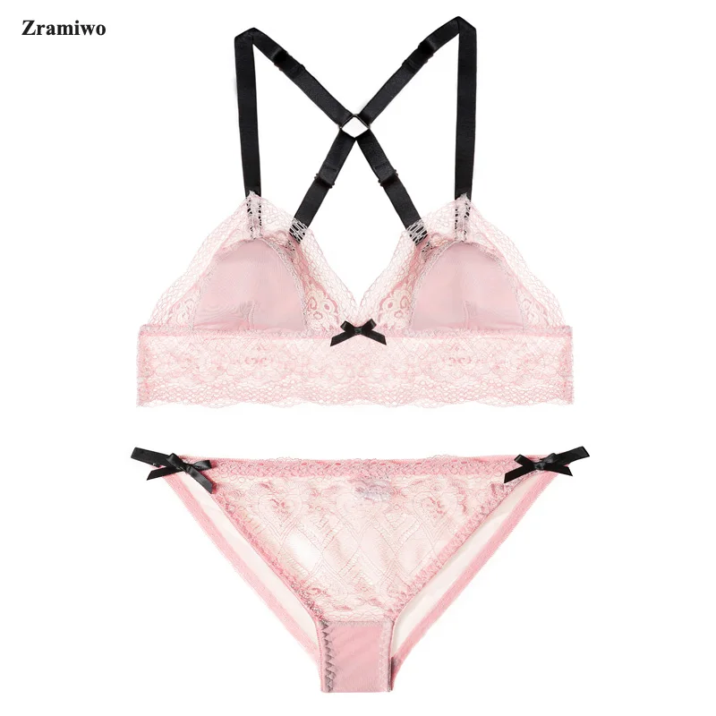 Комплект из кружевного беспроводного бюстгальтера и трусиков, сексуальное нижнее белье из мягкой модальной ткани для женщин - Цвет: pink
