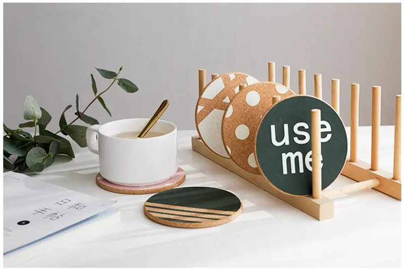 New Arrival Placemat Coaster Nordic Style English Geometric Pattern Cork Pot Mat Insulation Coaster Table Mat  (12)