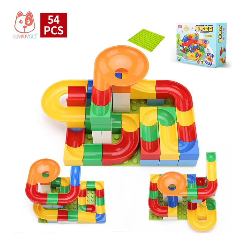 

54 PCS Track Building Blocks DIY Construction Marble Race Run Maze Balls (Include Block Base Plate), Kids Educational Block Toys