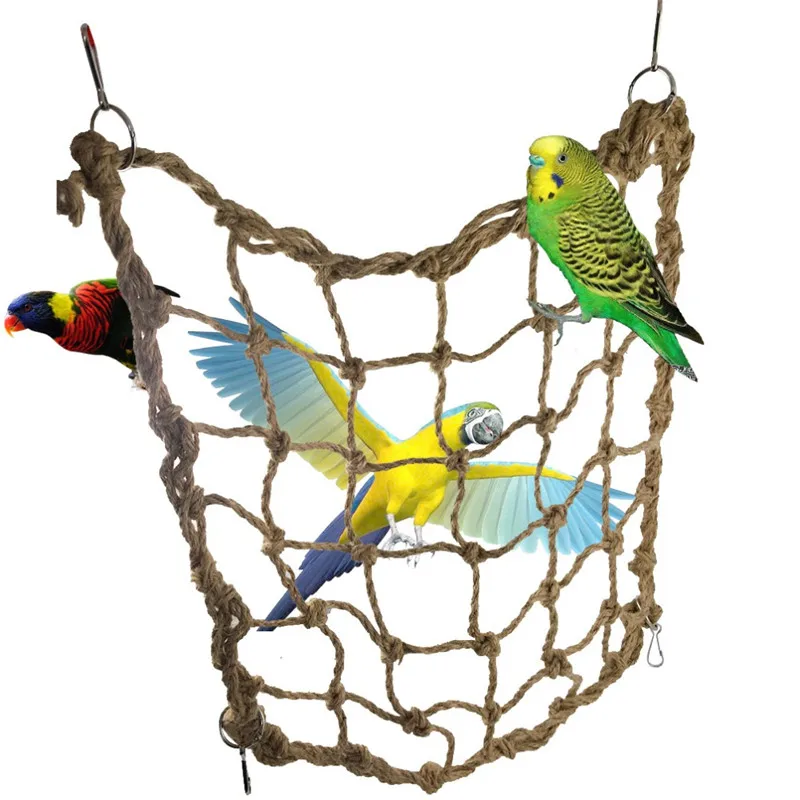 

pet parrot hemp rope net climbing stairs swing chewing standing toy cage pendant squirrel playing bite toy