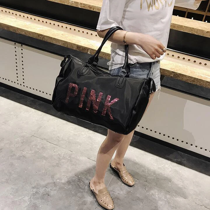 Wobag женская черная Дорожная сумка, розовая сумка на плечо с блестками, женская сумка, женская сумка на выходные, портативная спортивная сумка, водонепроницаемая, моющаяся