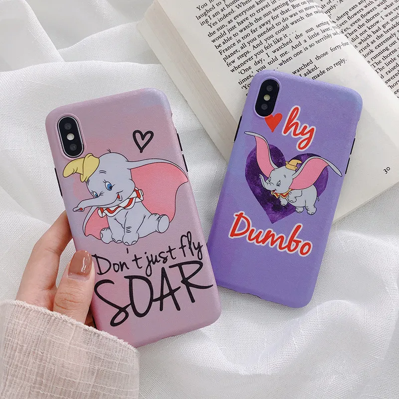 

Pink funny soar Dumbo disneys cute anime Phone case for coque iPhone 7 7 plus 8 6 plus XS Max case silicon for iphone cover X XR