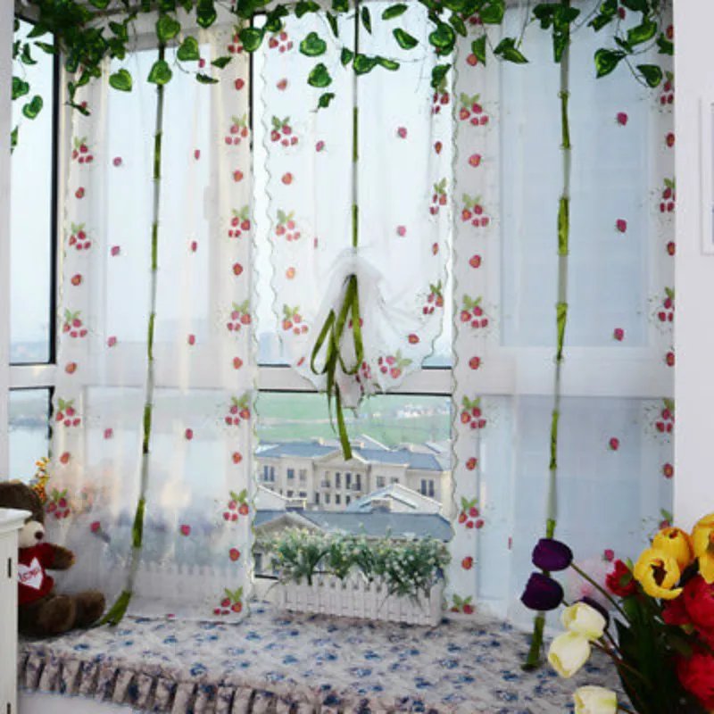 2018 Embroidered Strawberry Tulle Window Screen Door Balcony