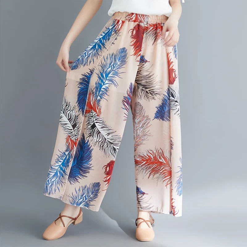 #0666 Split Chiffon Pants Women Beach Bohemian Wide Leg Pants Female Printed Loose Vintage Pants Ladies Summer Trousers Womens #0666 Split Chiffon Pants Women Beach Bohemian Wide Leg Pants Female Printed Loose Vintage Pants Ladies Summer Trousers Womens
