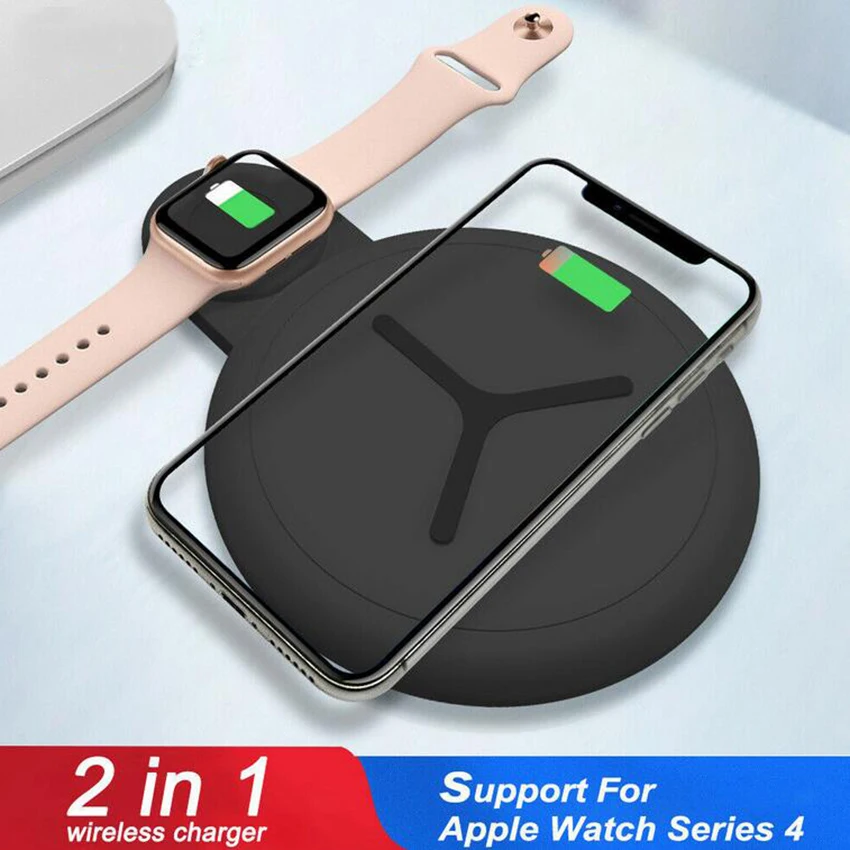Беспроводное зарядное устройство 2 в 1 QI для iPhone X XS Max XR 8 7 6 быстрое Apple Watch 4 3 Samsung S9 S8