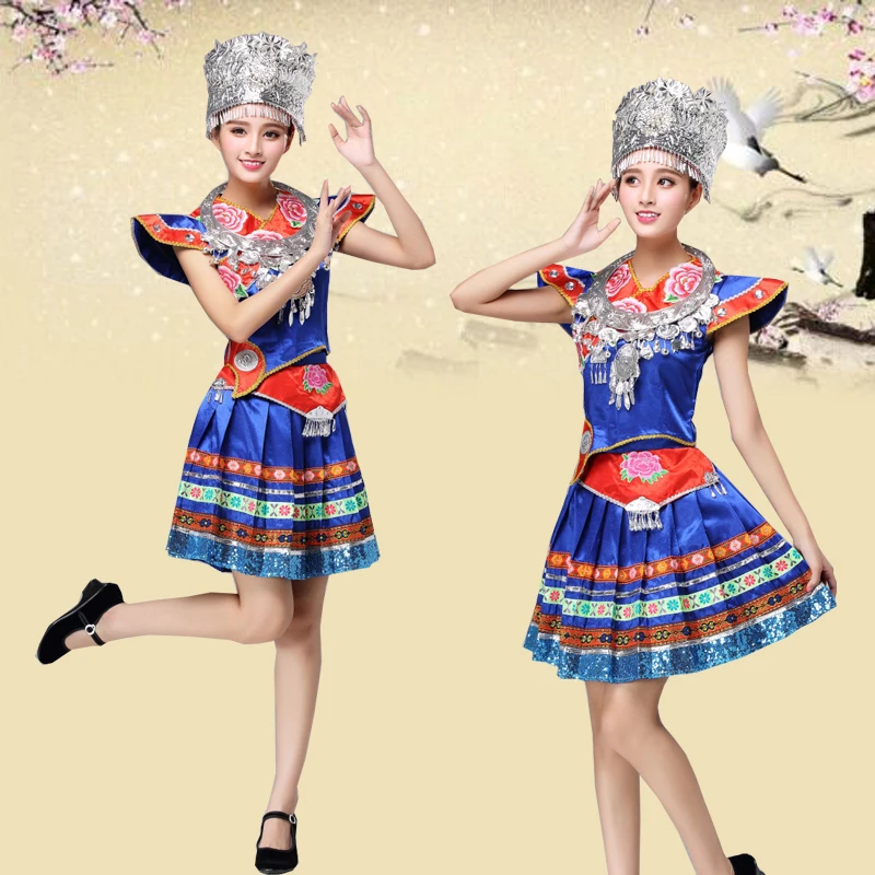 Новое поступление синие женские танцевальные костюмы китайская Miao национальная традиционная одежда для выступлений Сценические костюмы для певцов