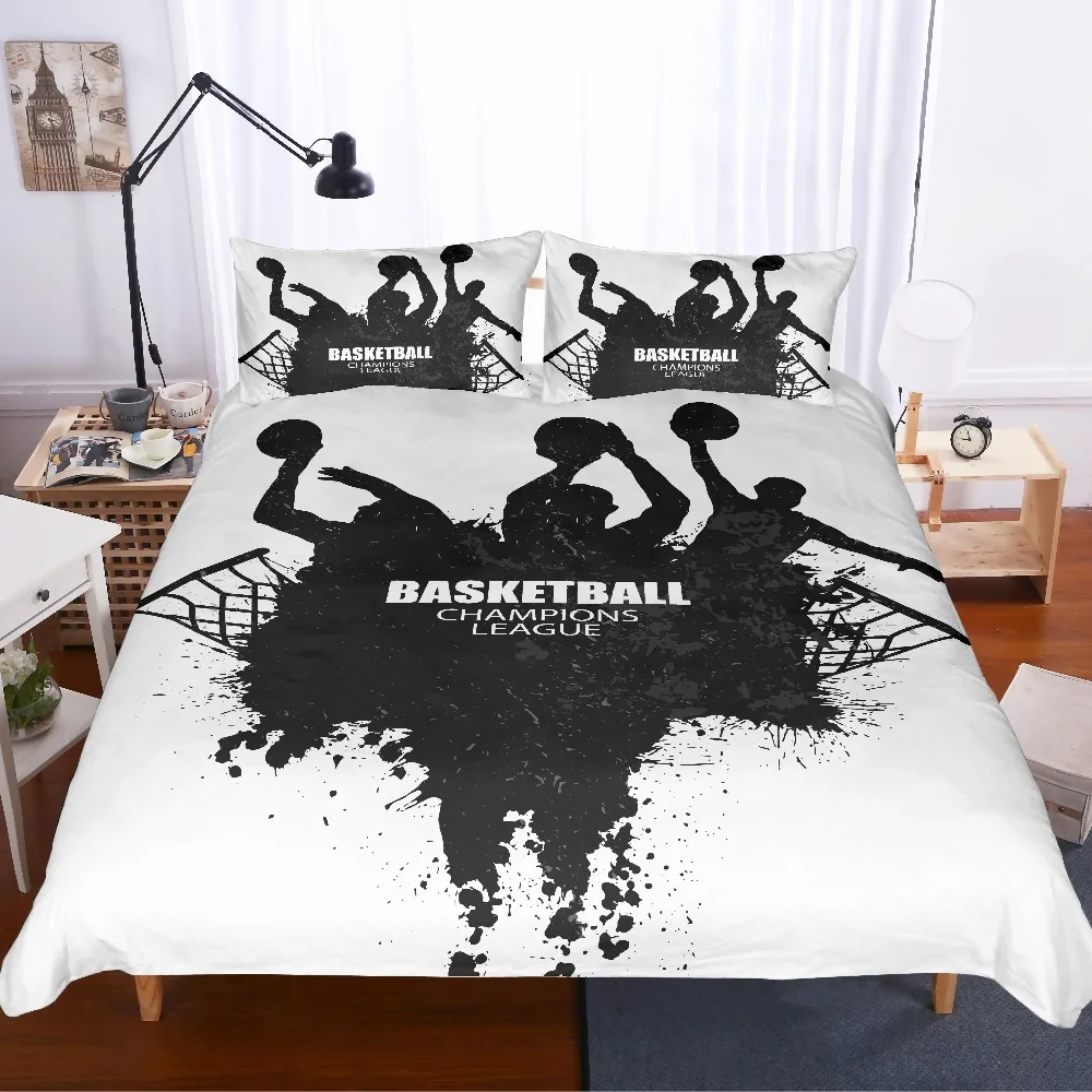 

3D print Basketball Bedding set black and white playing basketball kids gift, Duvet cover set Home Textiles